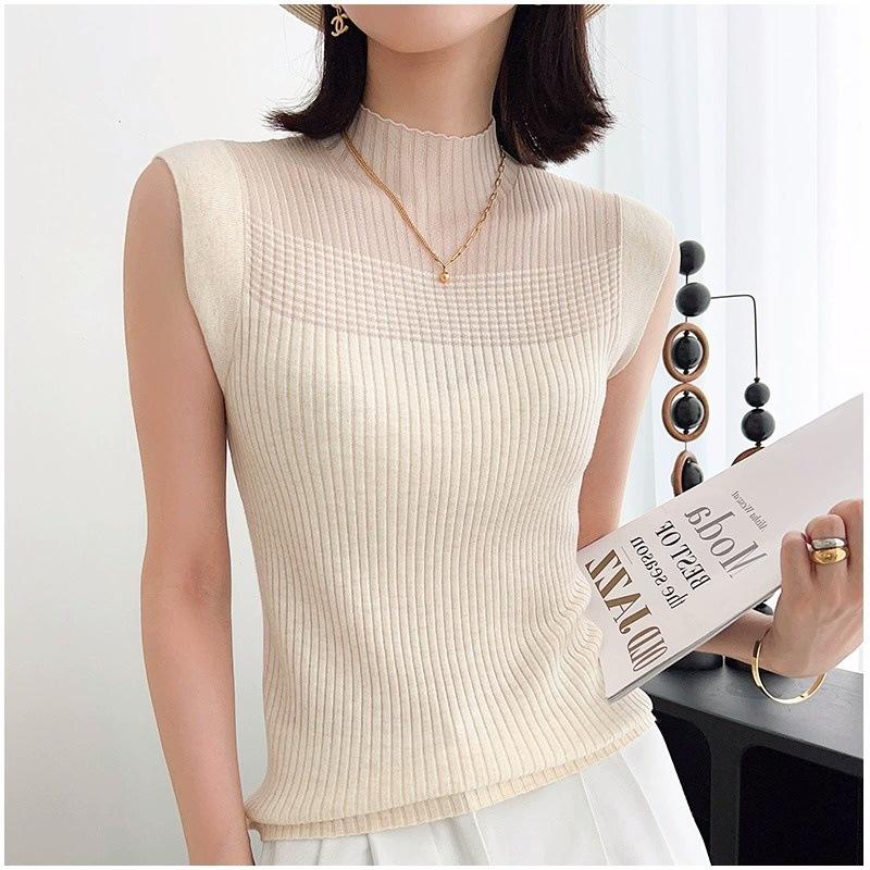 Vest Sleeveless Cut-out Top for Women Thin Patchwork Knitted Top for Women Spring and Autumn Innerwear T-shirt