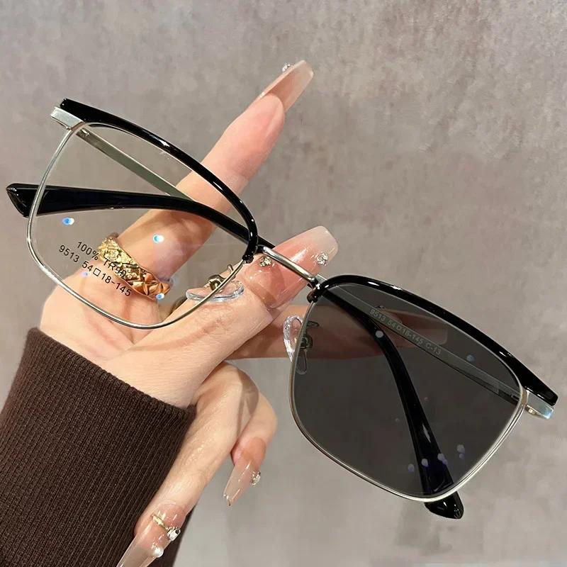 Outdoor Color Changing Minus Glasses Trendy Anti Blue Light Business Half Frame Myopia Eyewear Pochromic Sunglasses Diopter