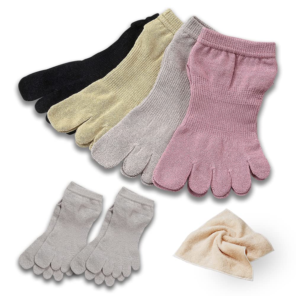 washi paper and designed for cold Made in Japan with natural Supima cotton towel Perfect for Two pairs in the same color Women's five-toe socks,