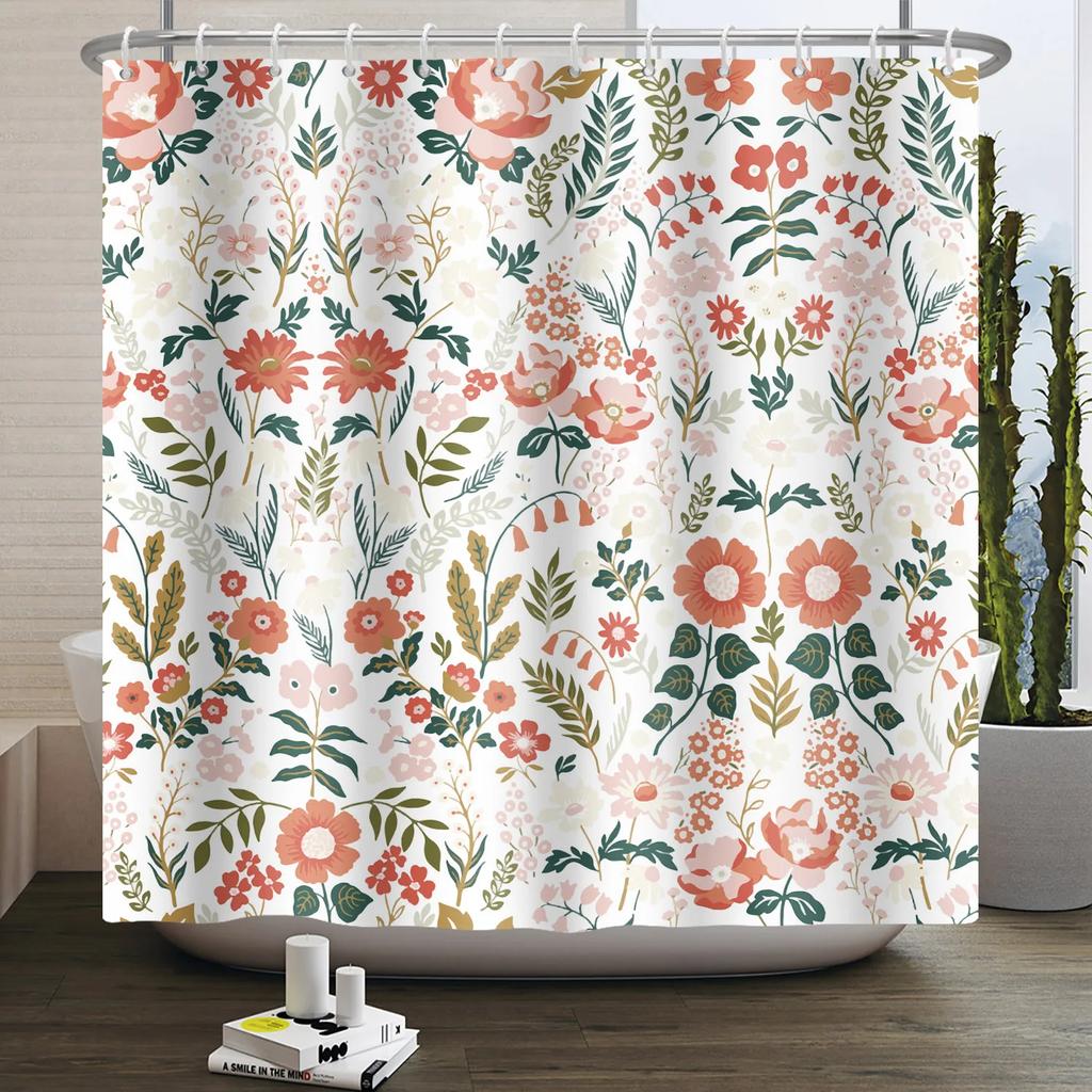 Fresh Flowers Print Shower Curtain Small Floral Home Bathroom Decoration Bath Curtains Waterproof Polyester Fabric With 12 Hooks