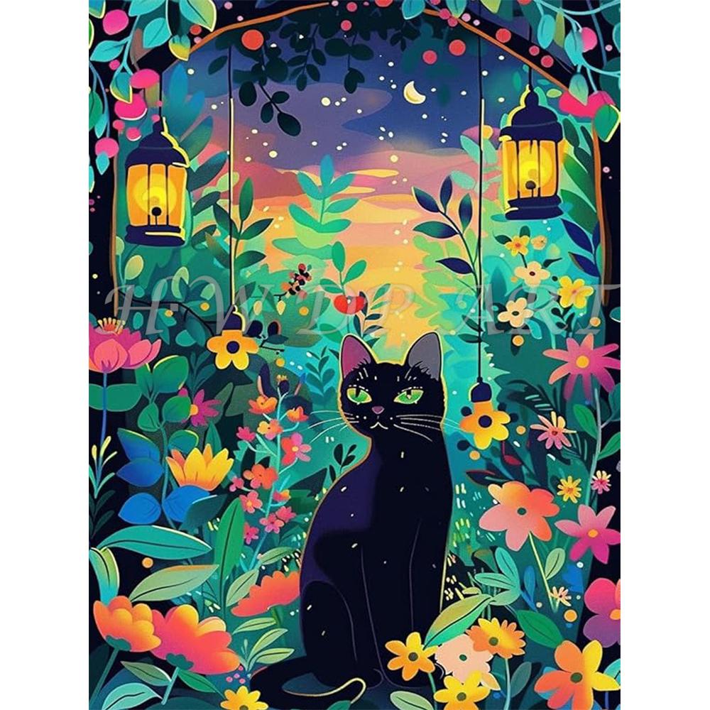 Diamond Painting Kits Black Cat Round Diamond Embroidery Gem Cross Stitch Crystal Diamond Art Fairy Dust Decor