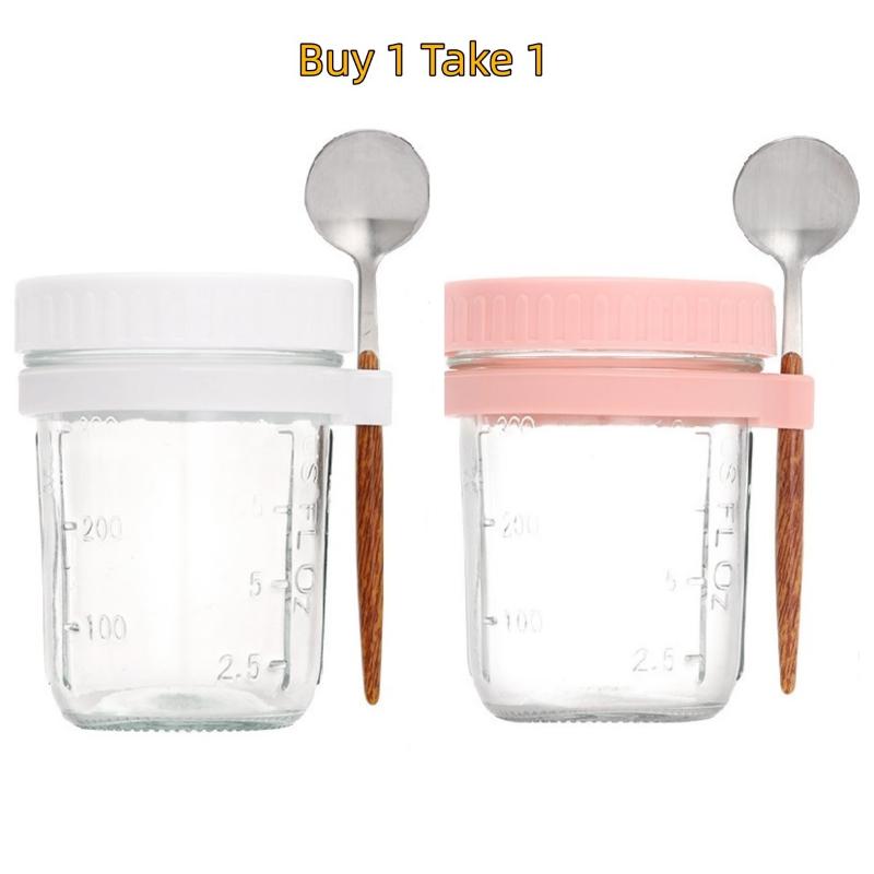 1/2Pcs350ml Overnight Oat Cup Glass With Lid And Spoon Seal Food Breakfast Cup Portable Cereal Milk Salad Yogurt CupKitchen Item