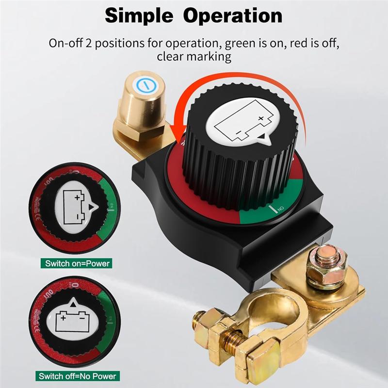 A25F-For Car Battery Disconnect Switch, Top Post Battery Disconnect Switch, 12V-48V Battery Cut/Shut Off Kit For Car RV Boat Tru