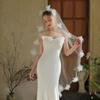 Flower Beaded Veil Wedding Veil Bridal Shower Headwear Photoshooting Accessory