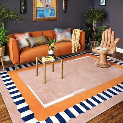 Tappeto Astratto Curvo Retrò Arancione Blu Tappeto Mid Century Modern Decorazione Pavimento Geometrica Colorata Tappeto Lavabile per Soggiorno