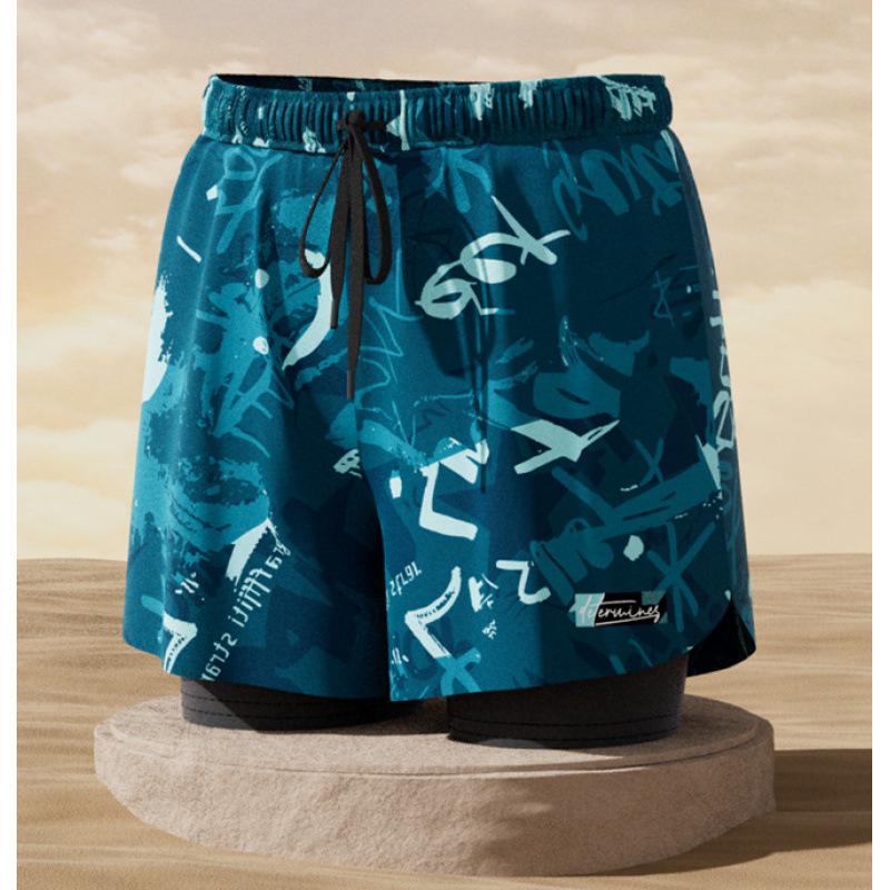 Herren Doppellagige Square-Leg Badehose - Fünf-Punkt-Stil, Anti-Peinlichkeit, Professionelle Strandbekleidung für Erwachsene.