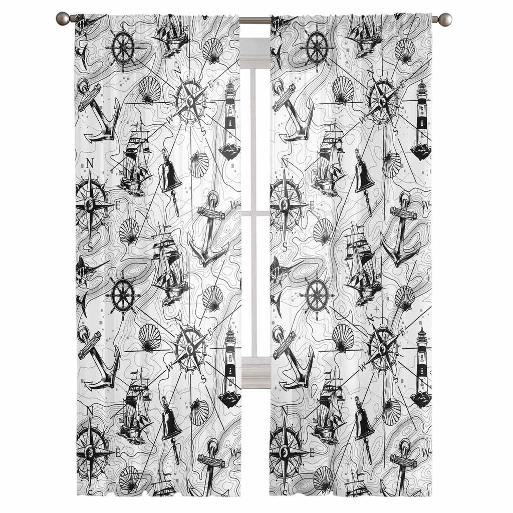 Map Navigation Ship Lines Retro Sheer Curtains Modern Gauze Curtain for Living Room Bedroom Voile Yarn Curtains