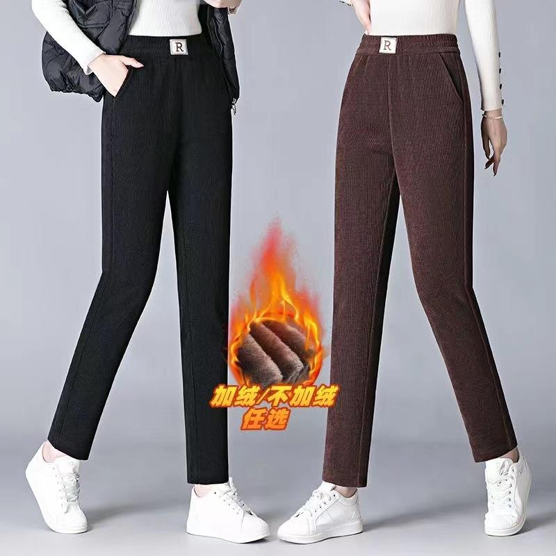 European cotton velvet Harlan pants women's autumn and winter velvet thickened high waist outer wear casual versatile straight pants radish pants