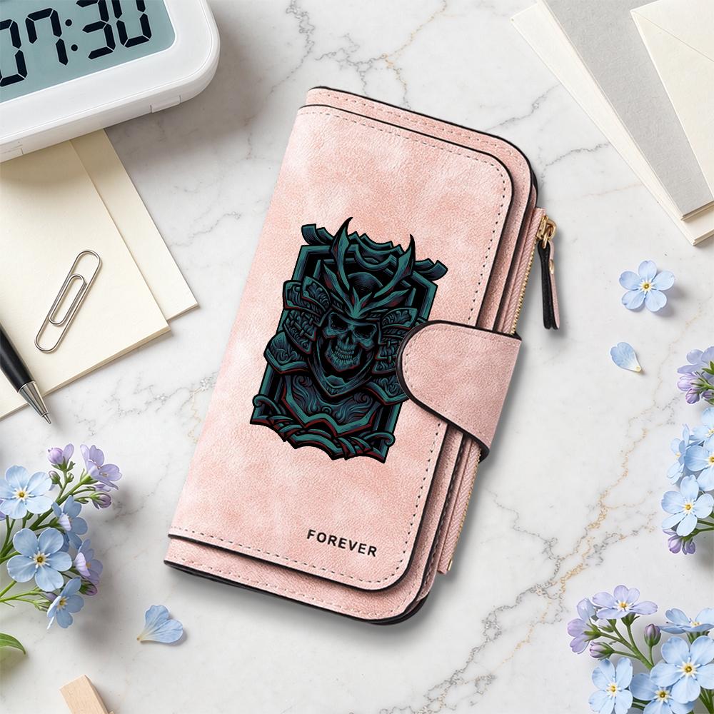 Cool Samurai Skull Print Long Wallet Fashion Casual Portable Card Holder Classic Stylish Daily Use Purse
