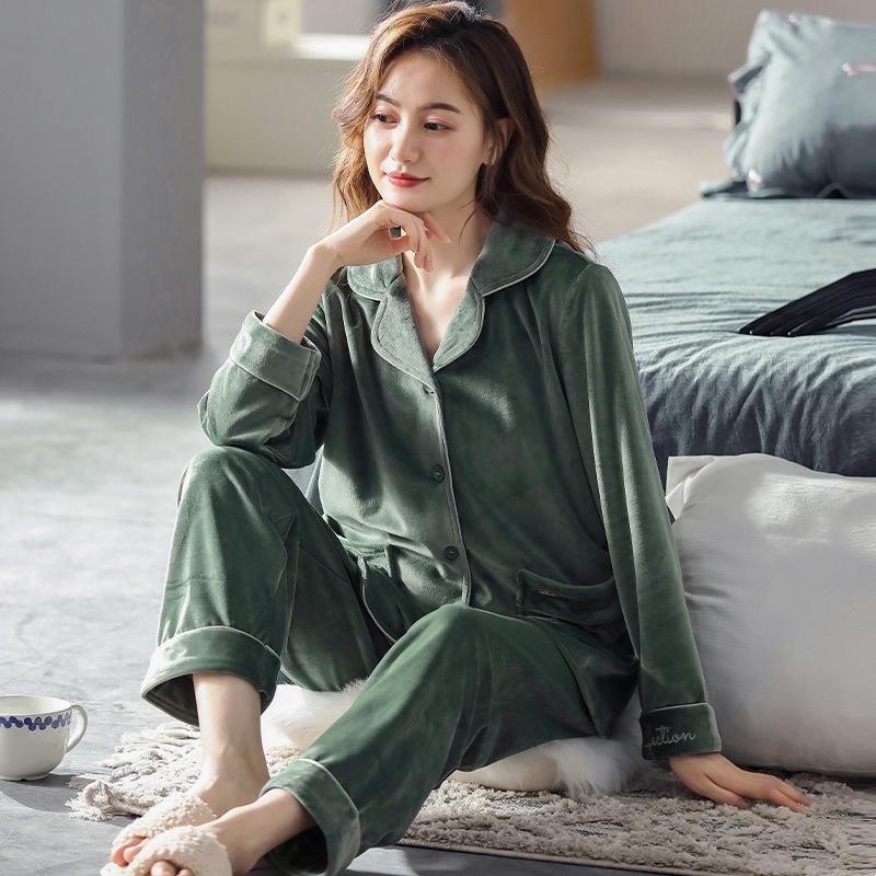 Pajamas Ladies Autumn And Winter Long Sleeves Thickened Island Fleece Warm Coral Fleece Loungewear Flannel Spring And Autumn Set