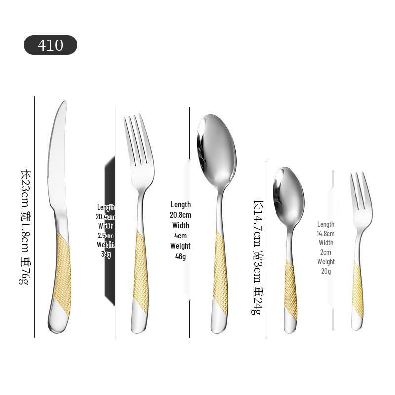 Cross 304 Stainless Steel Star Diamond Tableware Set: Steak Knife, Fork, Spoon, and Teaspoon for Home and Hotel Use