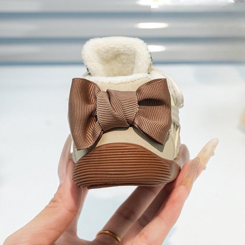 Winter Baby Girls' Walking Shoes (0-3 Years), Infant Bow Shoes, Girls' Princess Boots, Warm Children's Fleece-Lined Shoes.