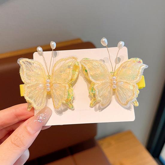 Girl Hairpin Double Layer Mesh Yarn Butterflies Decor Hair Clip with Imitation Pearls