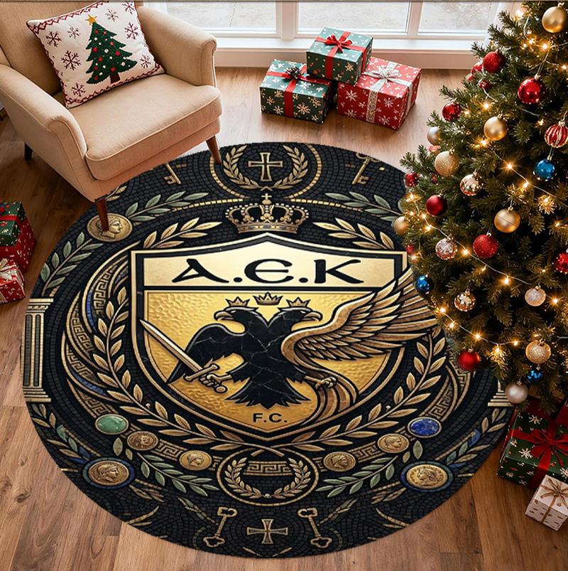 AEK Athens FC Pattern Round Rug, Indoor/Outdoor Mat, for Picnic, Gameroom, Bedroom, Office, Living Room, Home Decor Carpet, Birthday Gift