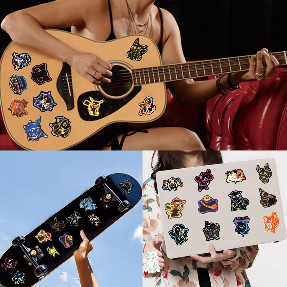 50 Neon Pokémon Cartoon Stickers - Cute Pokémon Pocket Monsters Stickers