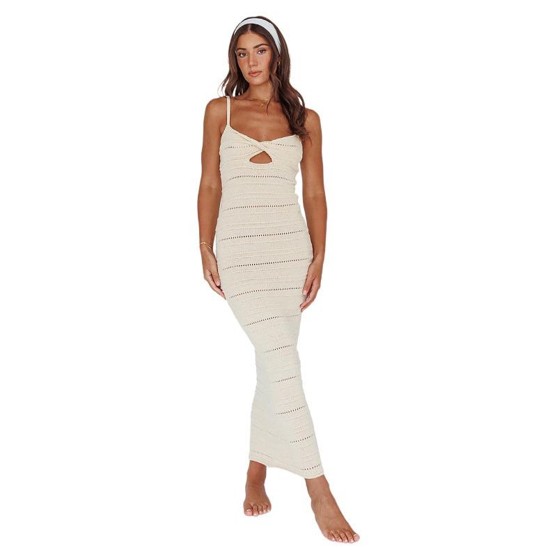 Hot Girl Camisole Dress Women's Sexy Hollow Out Twisted Knitted Dress Long Women Evening Dresses