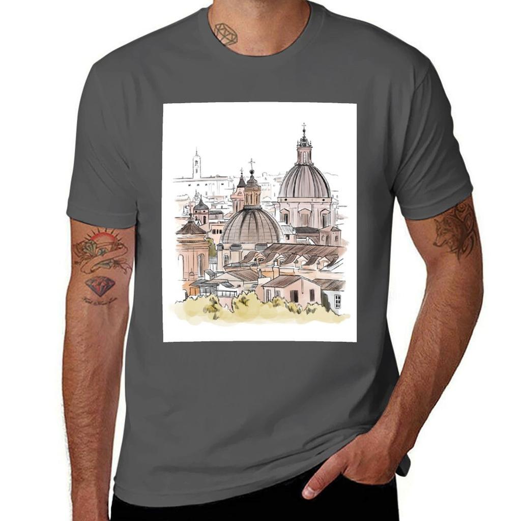 Florence Rooftops Illustrated Travels Tshirt All Match Basic Short Sleeve Top Tshirt