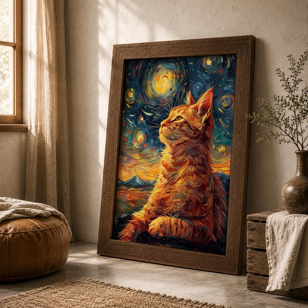 Tier-Wandkunst im Vintage-Stil, Nordische impressionistische Katzen-Leinwandmalerei, Verspielter getigerter Poster-Druck für Schlafzimmer-Wohnzimmer-Dekoration