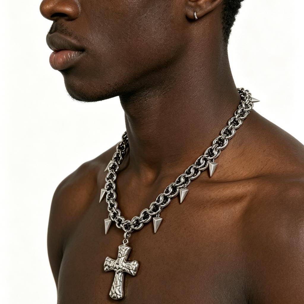 Punk Cross Spiked Pendant Cool Stylish Handcrafted Geometric Necklace – Gothic Charm Jewelry Hip-Hop Accessories Y2K
