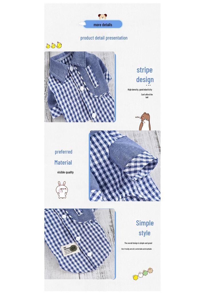 Plaid Patchwork Lapel Shirt for Small Dogs - Spring/Summer Breathable Pet Clothing