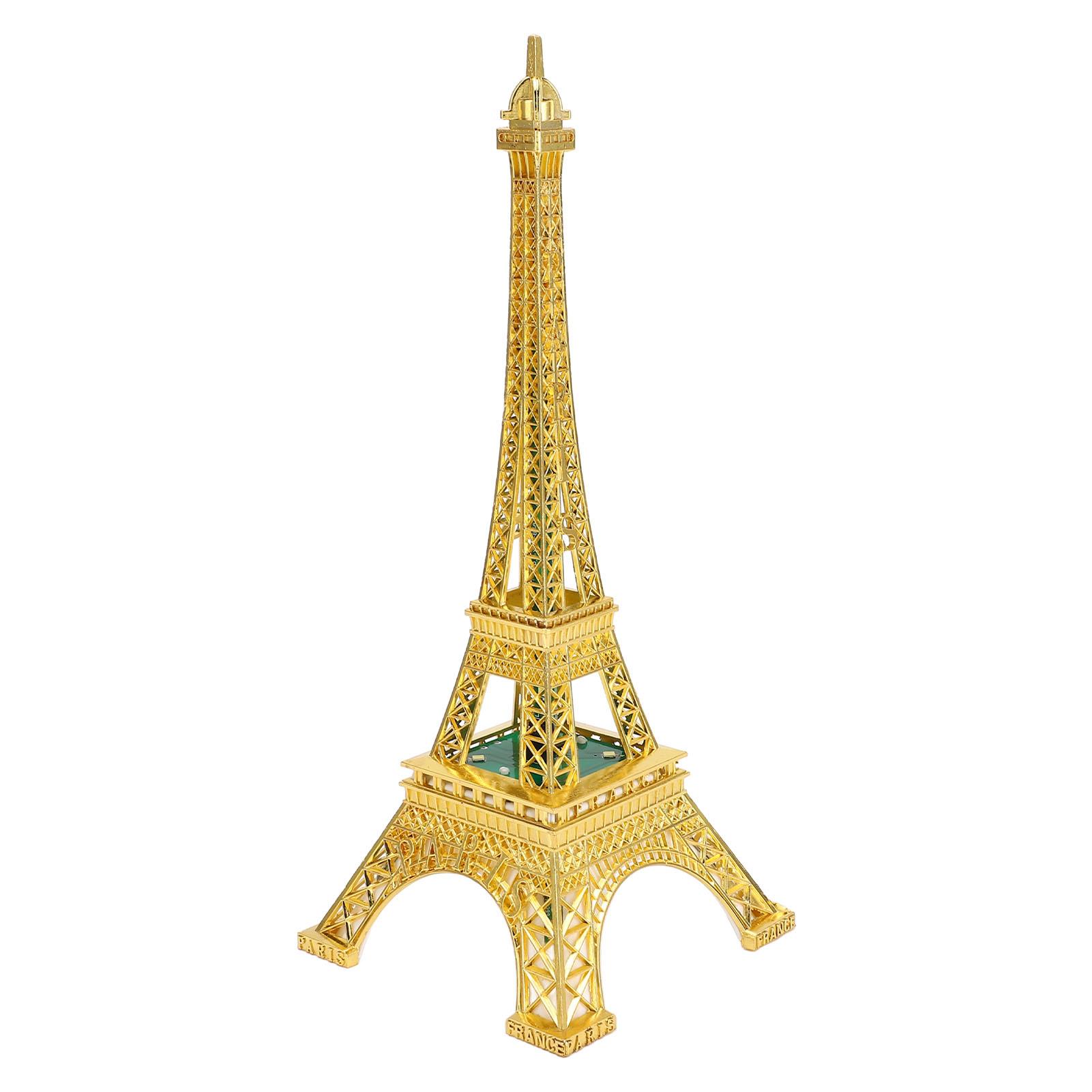 

LED Tower Model Zinc Alloy Electroplating Exquisite Carving Light Up France Tower Ornament for Home Decor Gold Plated