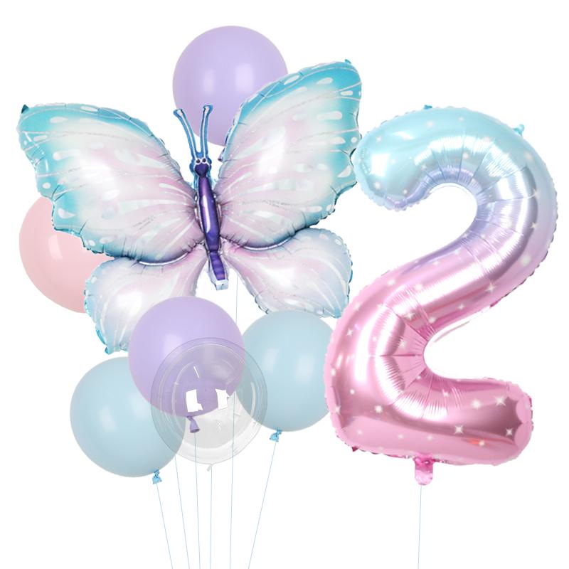 8 buc Balon Fluture Aniversare 40inch Balon Număr Gradient Cer Înstelat Baby Shower Balon Heliu Decor Petrecere Aniversare Globo