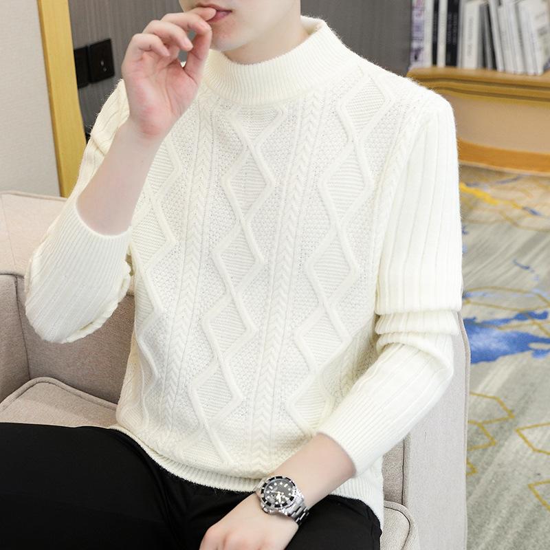 Autumn and Winter New Men's Clothing Student Thickened Twisted Korean Version Pullover Semi-turtleneck Knitted Sweater
