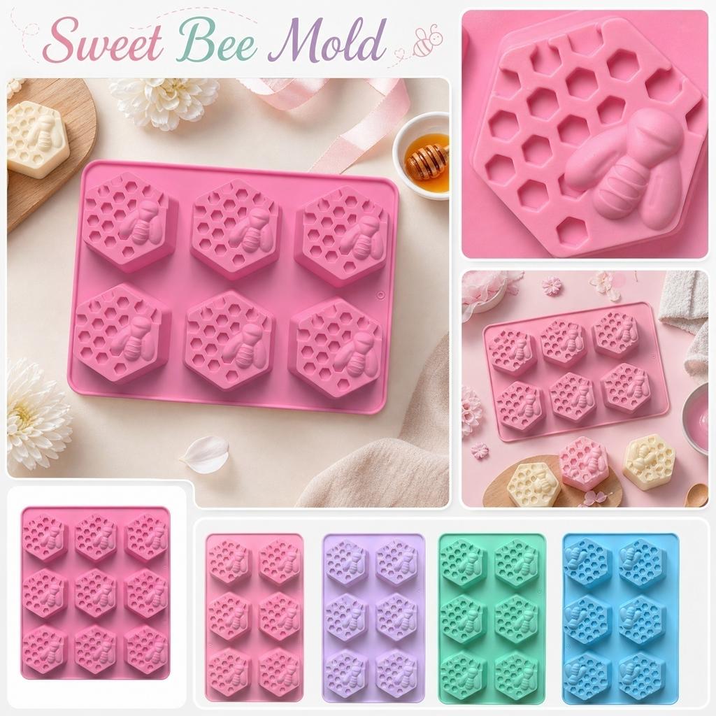 Silicone Mold Honeycomb Bee Shape 6 Cavities Soap Mold Chocolate Mold Baking Mold Candy Mold Ice Cube Mold Flexible Non-Stick Mold