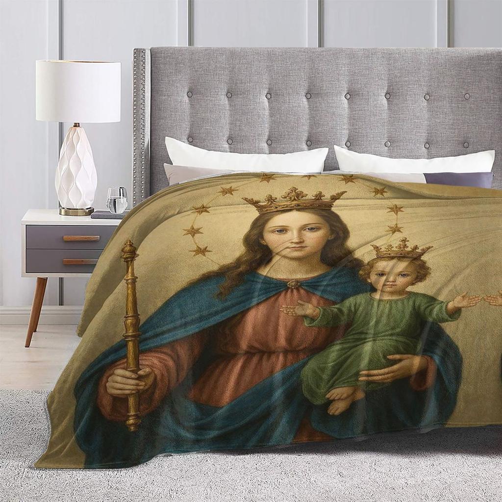 Jesus Catholic Christian Religiou Holy Virgin Mary Blanket Soft Warm Flannel Throw Blanket Plush for Bed Picnic Travel Home Sofa