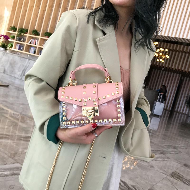 SCIONE Women's 2025 Fashion Studs Transparent Jelly One Shoulder Crossbody Bag