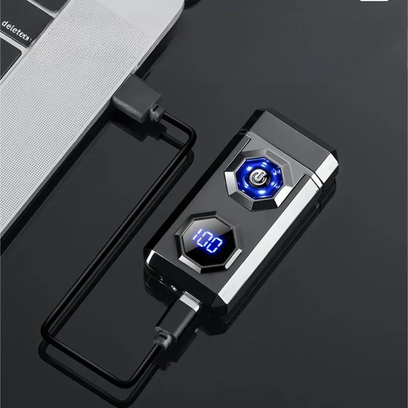 Large Flame Arc Metal Lighter Windproof LED Lighting Power Display Ignition Display Fast Charging Ignition Gadget