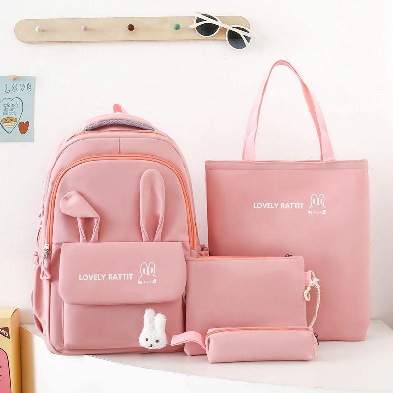 Pink Rabbit Ears Cute Schoolbag Nylon Waterproof Backpack  Lightweight Girls Elementary School Students Backpacks Pencil Case Set