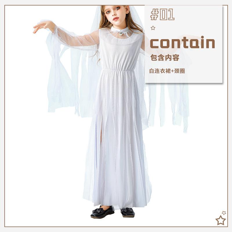 Halloween Kids Costume Girls Dark Demon Ghost Bride Dress Vampire Witch Costume Funny Show Costume