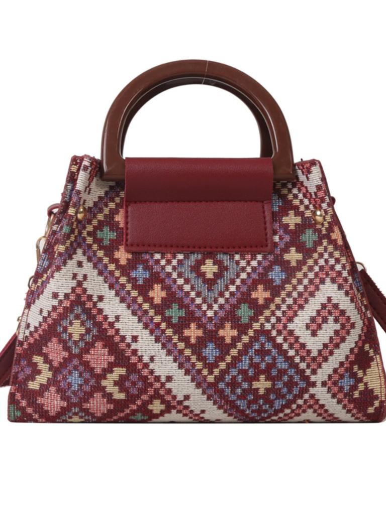 Geantă de mână de damă în stil etnic, geantă din pânză texturată, geantă simplă de umăr unic, crossbody pentru femei