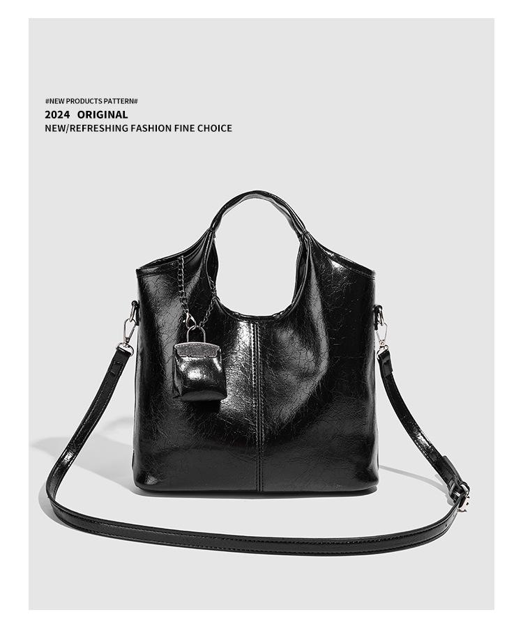 Fashionable Women's Textured Black Tote - 2025 Large Capacity Versatile Shoulder & Crossbody Bag