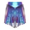 S-XXL Women's Fringed Booty Shorts: High Waist Iridescent Metallic Hot Pants with Tassel for Jazz Rock Dance Performance