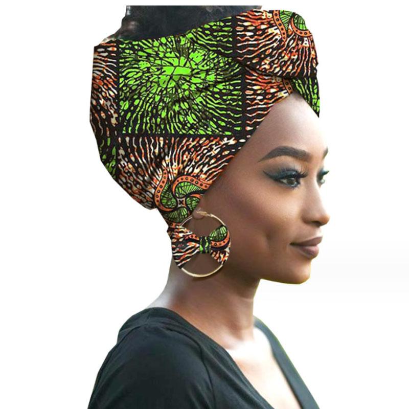 African Print Women Head Bandana Cotton With Matching earring Balaclava Headscarf Bandana Mujer Headband Set Hair Accessories