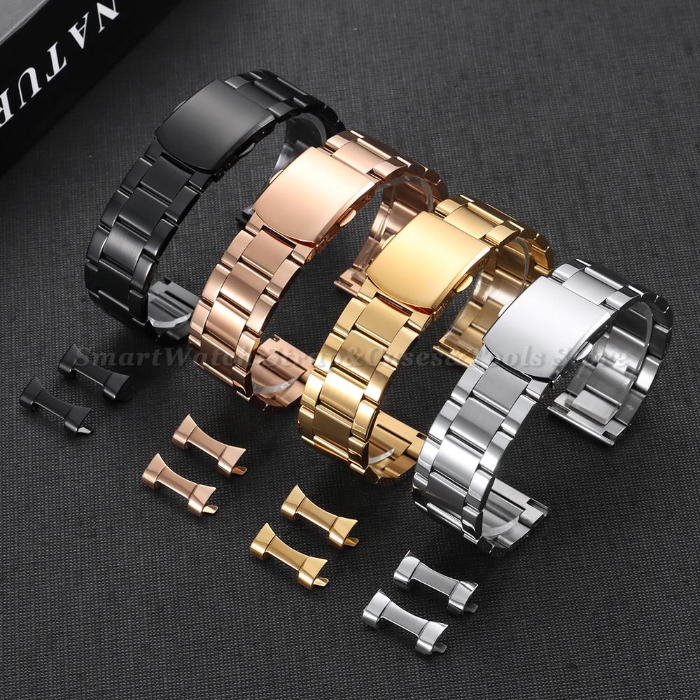 Luxury Solid Stainless Steel Watch Bracelet with Curved End 18mm 20mm 22mm Double Press Folding Buckle Watch Strap Accessories