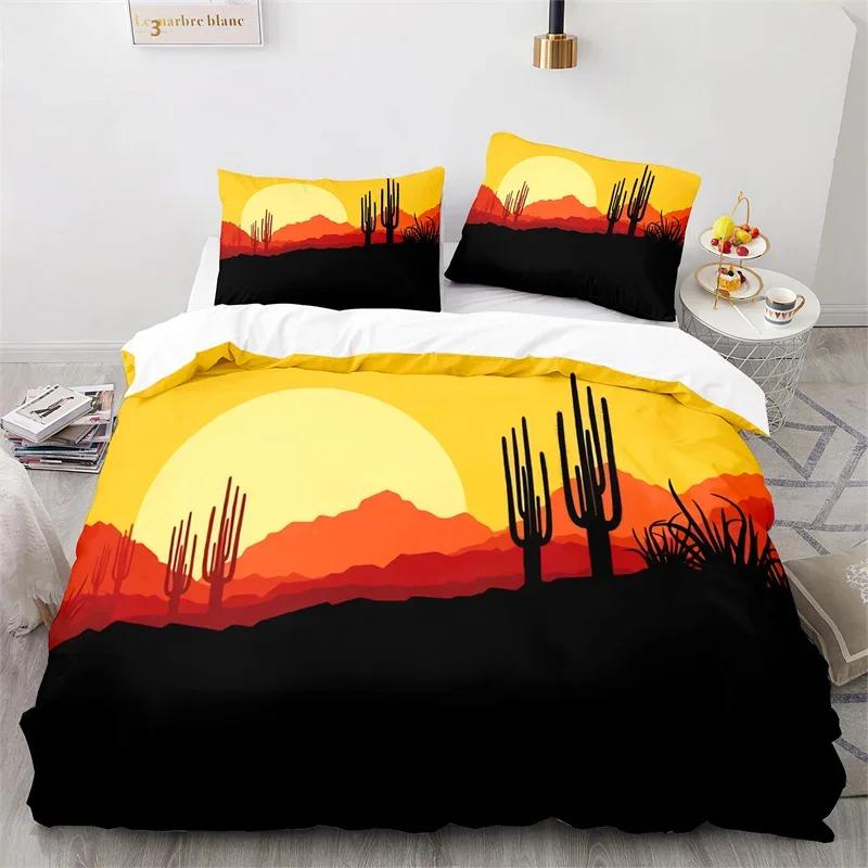 Cactus Duvet Cover Tropical Desert Plant Queen Comforter Cover Mountain Sunrise Bedding Set Microfiber Quilt Cover For Kids Teen