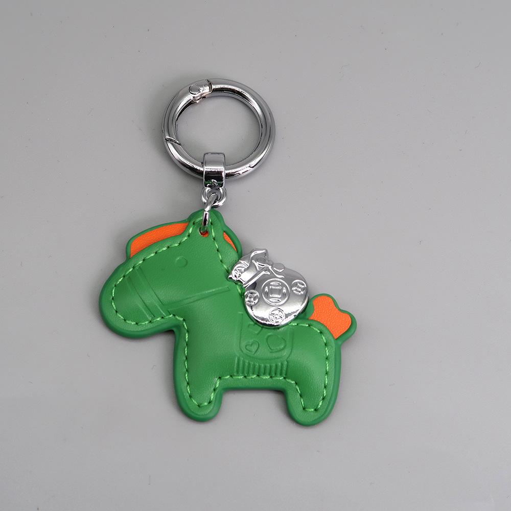 Instant Wealth Leather Keychain with Cartoon Pony Pendant for Couples – Trendy Bag and Car Accessory