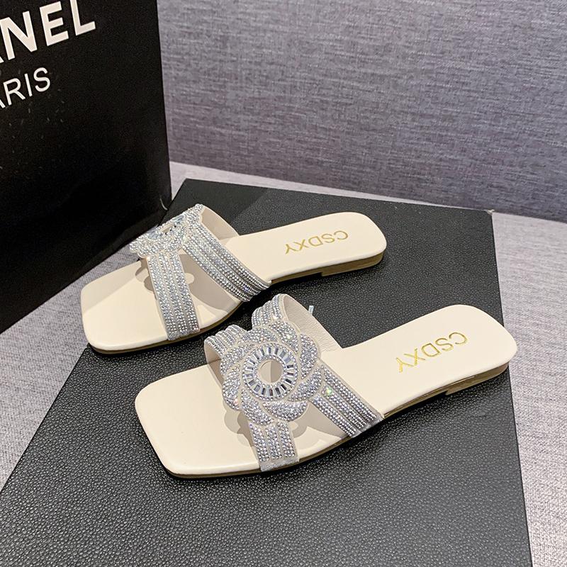 

Summer New Fashion Rhinestone Brand Design Women s Slippers Casual Flat Non-slip Beach Women s Flip Flops Mujer Zapatos 42 белый