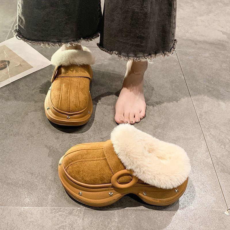 Fashion non-slip bag head cotton slippers women's autumn and winter new outer wear thick-soled fluffy cotton slippers women