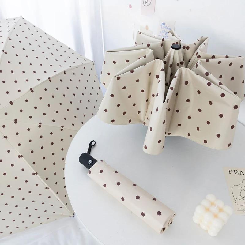 Fully Automatic Folding Polka Dot Umbrella UV Sun Protection Sun Umbrella Parasol Vinyl Simple Rain Dual-purpose Umbrella