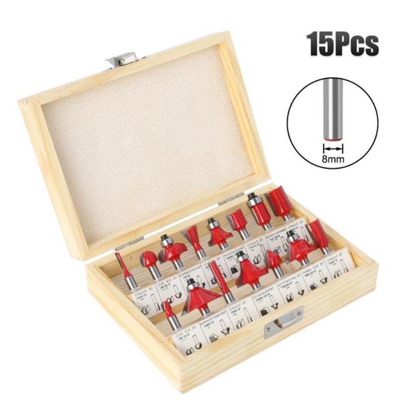 15pcs/set Woodworking Milling Cutters 6mm 1/4inch 8mmShank Carbide Router Bit For Wood Cutter Engraving Cutting Tools
