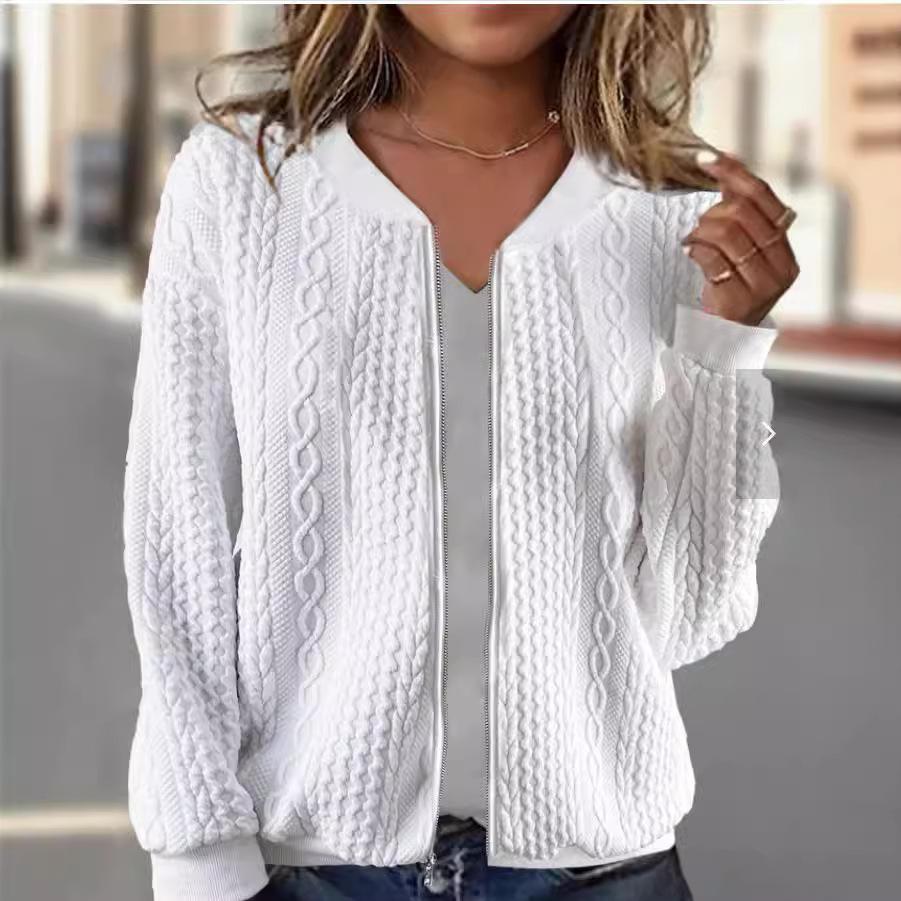 

Женская повседневная куртка с жаккардовым узором на молнии, с длинными рукавами, повседневная короткая куртка, однотонная, модные женские куртки, весенняя, трендовые женские топы, пальто XS белый