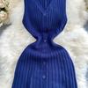 New Summer Solid Round Neck Sleeveless Sweater Knitted Dress for Women Casual Simple Single-breasted Elastic Bottoming Knitwear Dresses