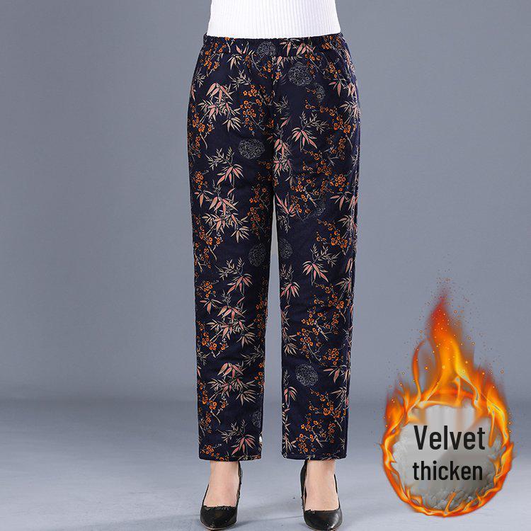 Women’s Plus Size High-Waist Fleece-Lined Cotton Pants for Winter