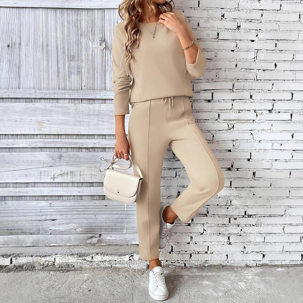 2025 Women's Autumn/Winter European & American Fashion Fleece Sweatshirt and Straight-Leg Pocket Pants Set