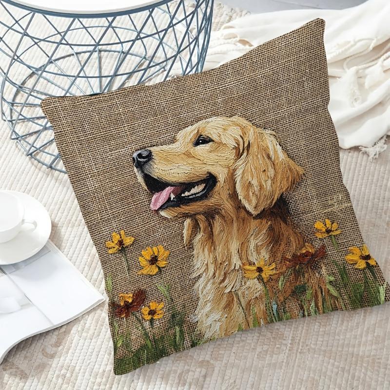 Retriever Floral Design Cushion Covers Chair Living Room Pillowcase Cozy Zipper Sofa Pillow Covers Bedroom Indoor Home Decor