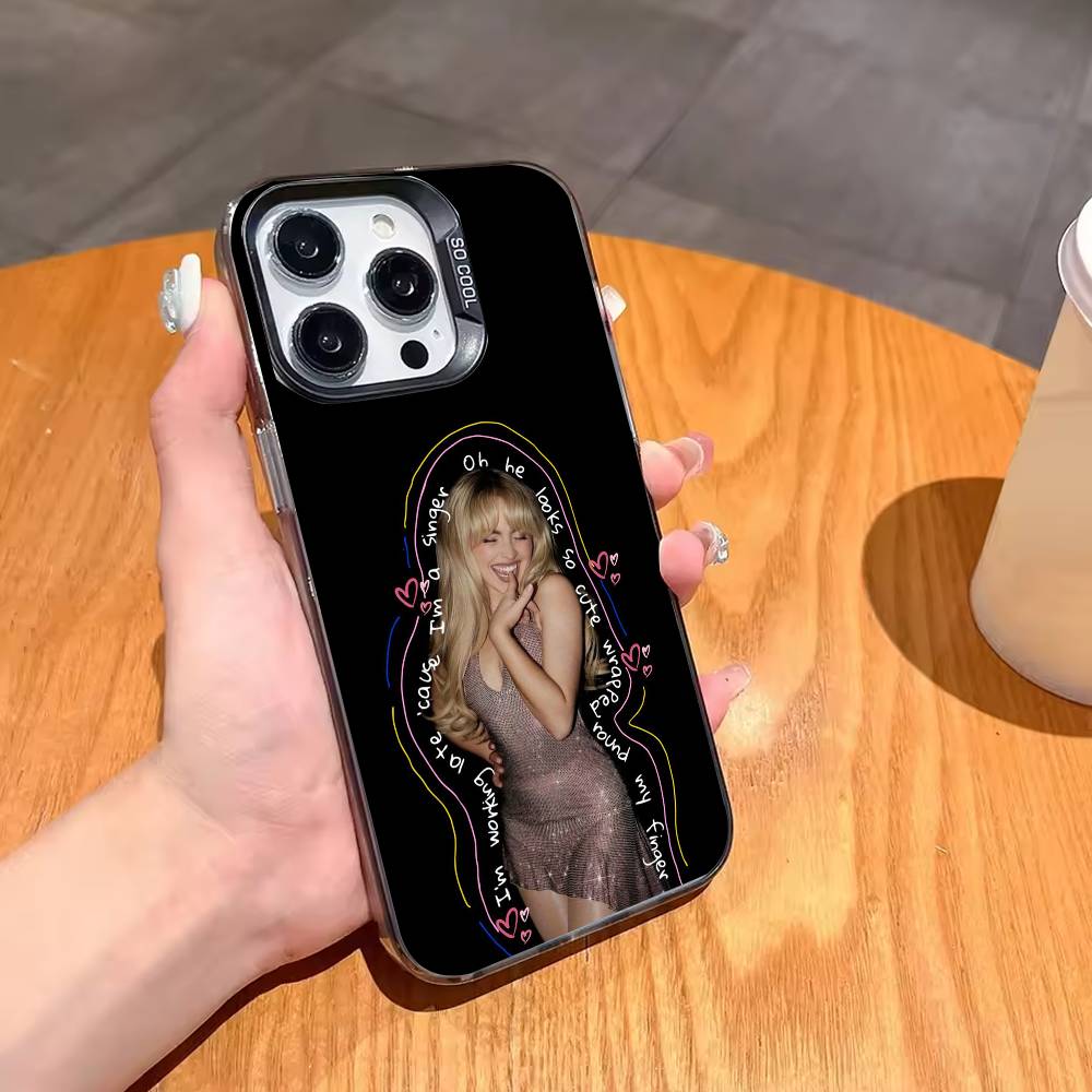 S-Sabrina Singer C-Carpenter Phone Case For iPhone17 16 15 14 13 12 Pro Max Grey Black Matte Laser Metallic Aurora Funda